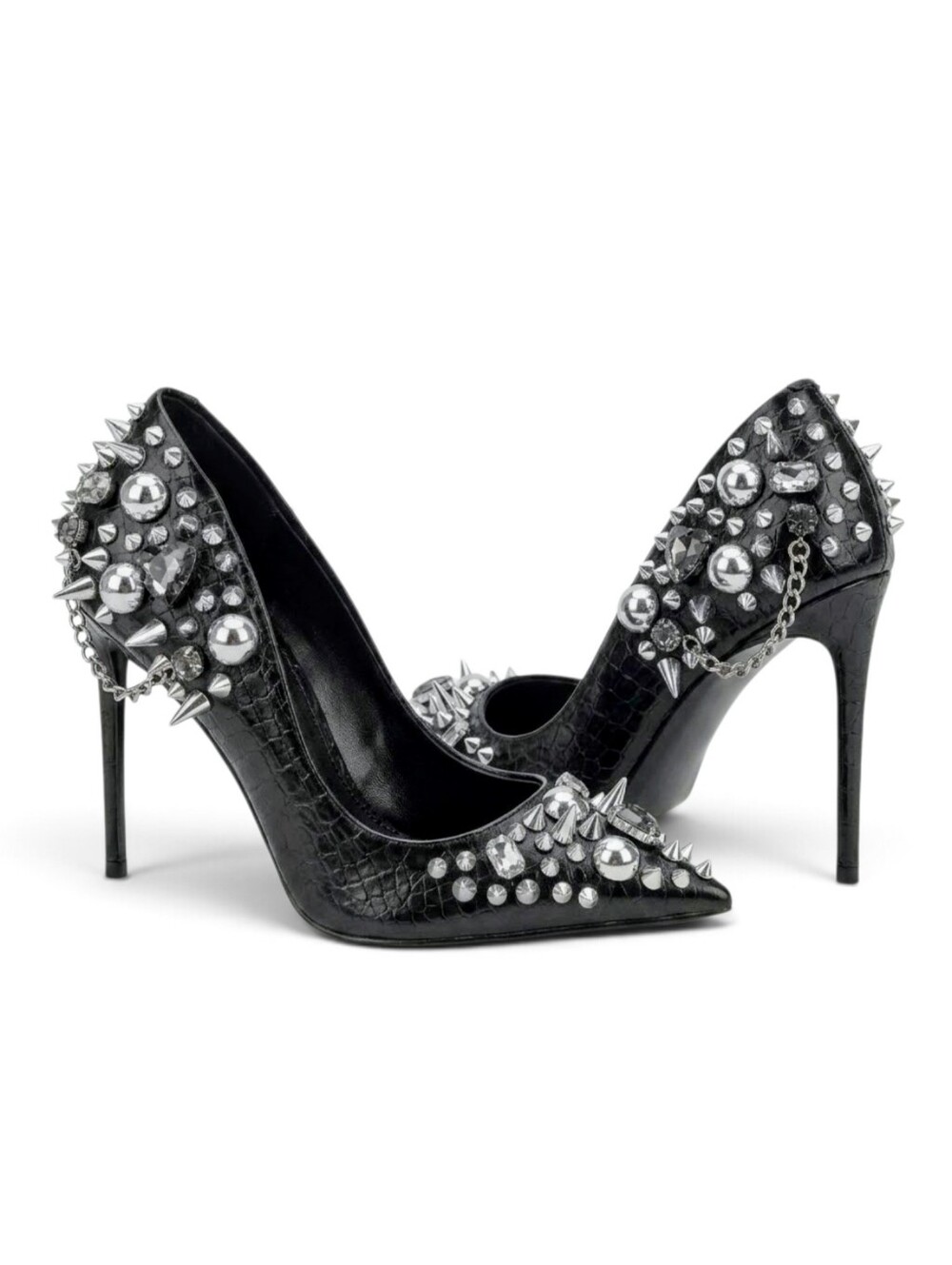 NEW Seve Madden Black Veronicka Silver Studded Pointed Toe Pump 7.5 - Picture 3 of 10